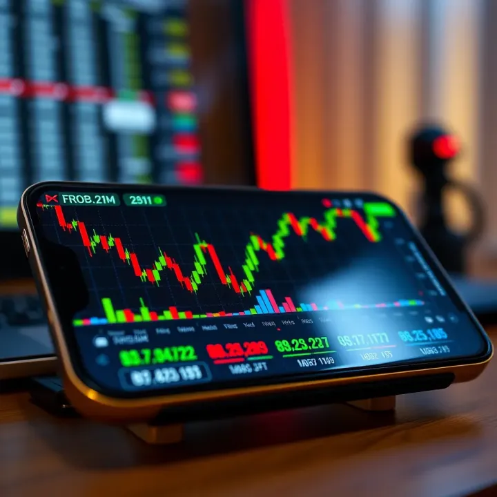 Forex Trading Platform Interface with Currency Charts Mobile device displaying forex trading platform with currency charts and exchange rates