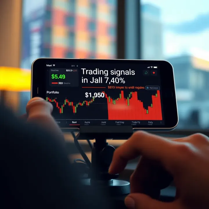 Mobile device displaying automated trading signals and investment portfolio overview