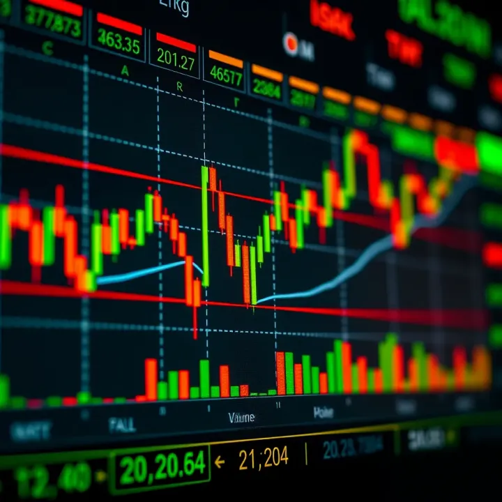 Stock Chart Analysis for Intraday Trading Graph showing rising stock prices with candlestick patterns and volume indicators