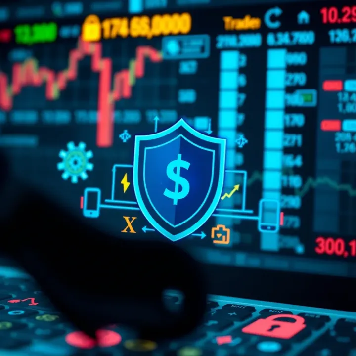 Illustration of secure digital transaction with shield and currency symbols