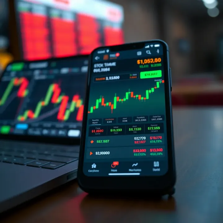 User-friendly mobile trading app interface showing stock market charts and investment options