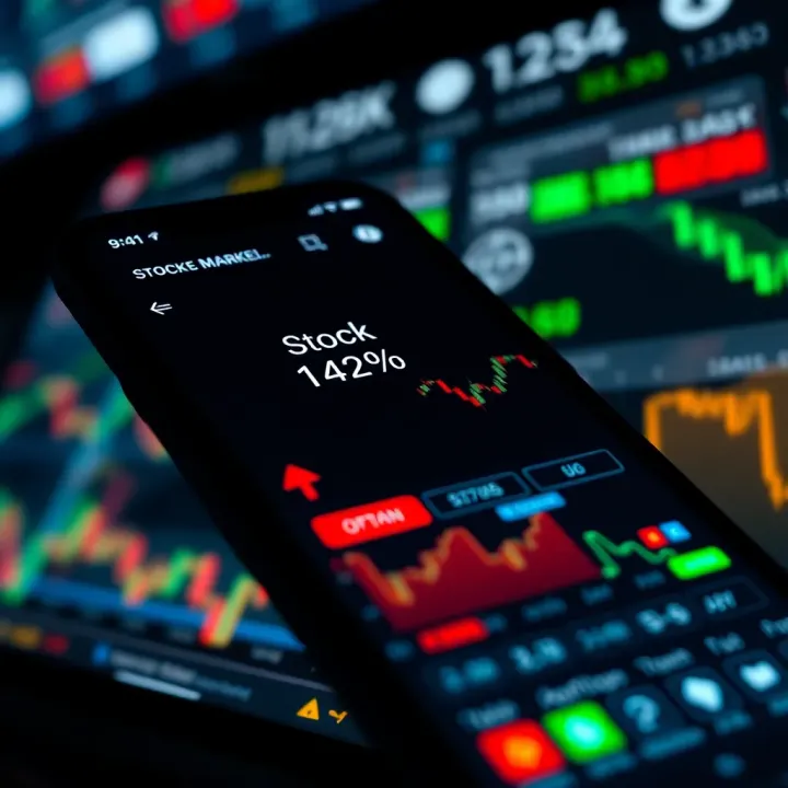Stock Market Dashboard on Trading Application User interface displaying stock market charts and investment options on a mobile app screen
