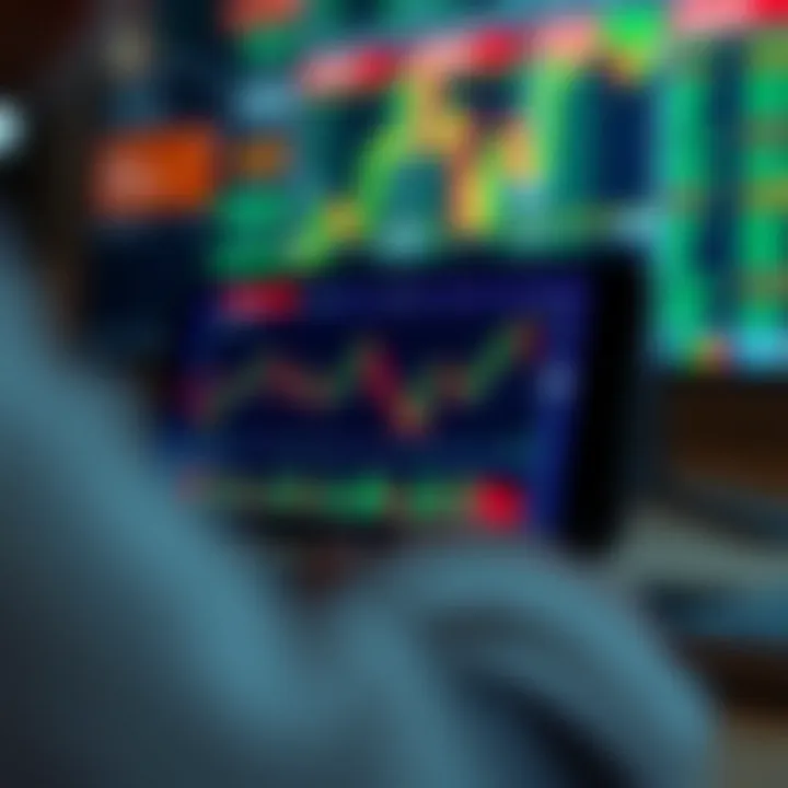 Mobile phone displaying options trading app interface with charts and market data