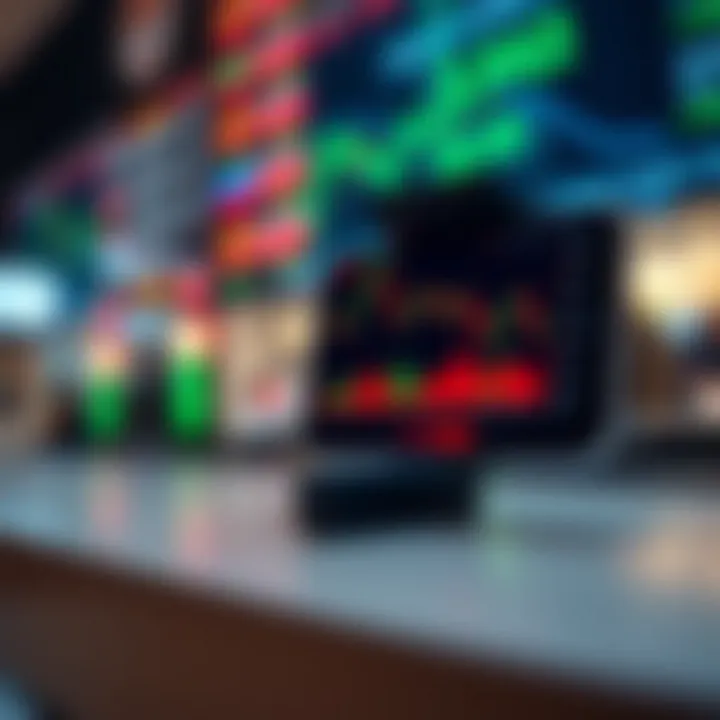 Smartphone screen displaying stock market graphs and trading simulation app interface