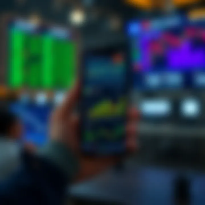 Comparison of Features Among Top Trading Apps in India Smartphone displaying various trading app interfaces with graphs and charts
