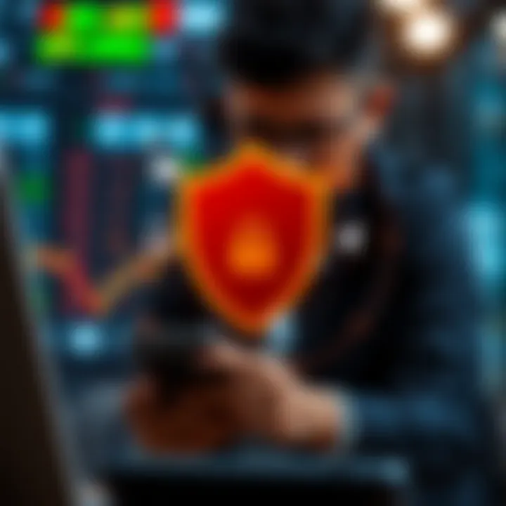 Security and Customer Support Features in Top Indian Trading Apps Illustration of a secure digital trading platform with shield symbol representing safety and customer support icons