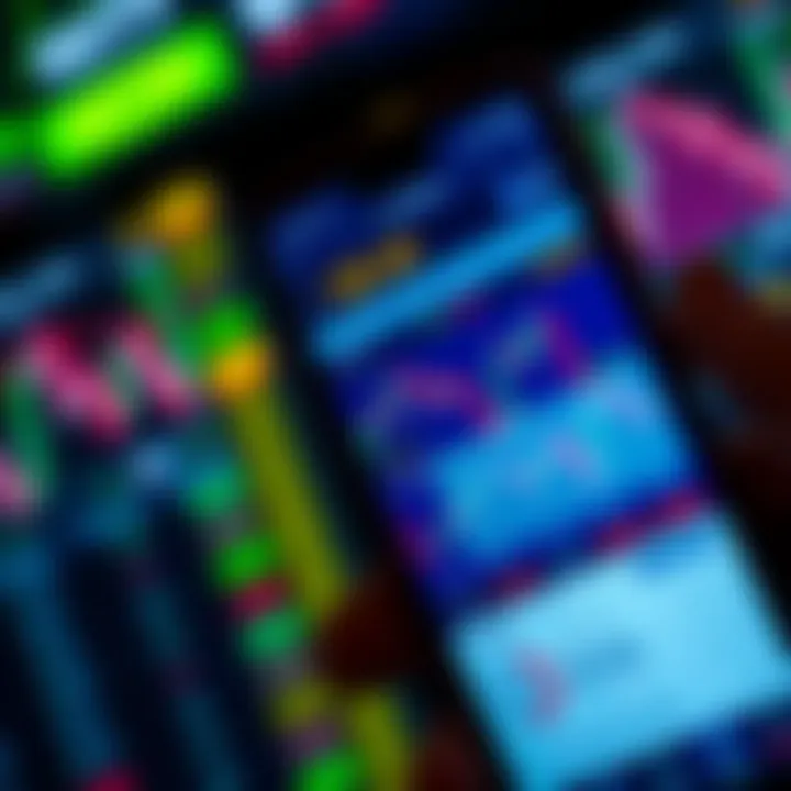 Trading App Interface Showcasing Real-Time Market Data Mobile phone screen displaying stock market trading interface with charts and data