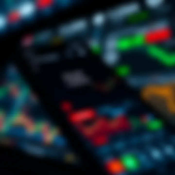 User interface displaying stock market charts and investment options on a mobile app screen