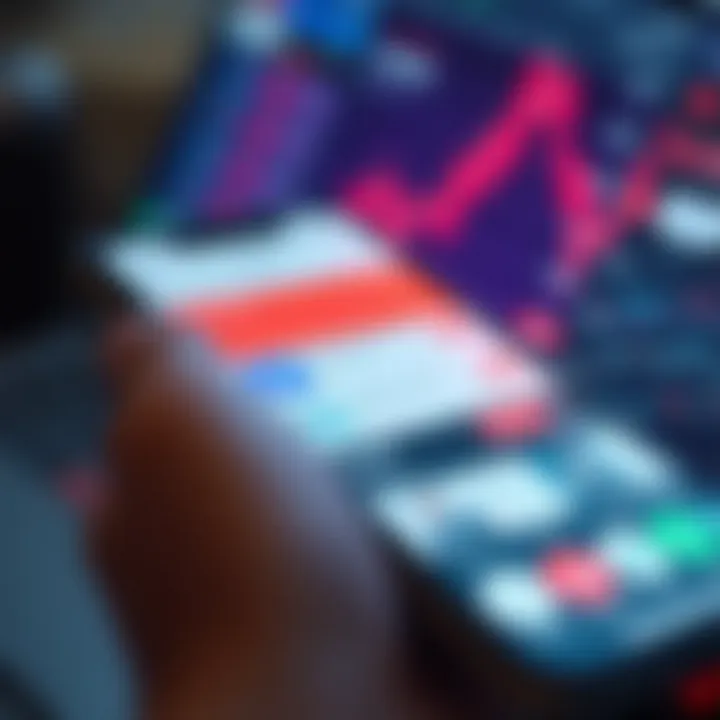 Interface displaying various online trading app features on a smartphone screen