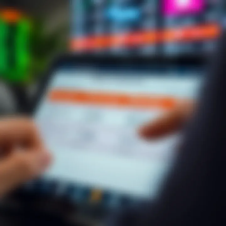 Comparison of trading app features on a tablet showing fees, customer support, and market options