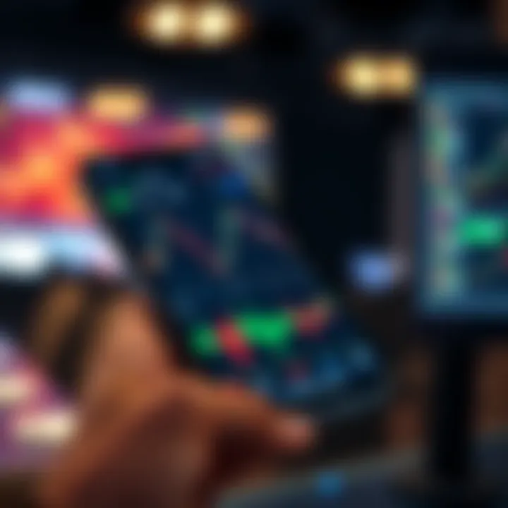 Mobile phone displaying an intuitive trading platform interface with charts and market data