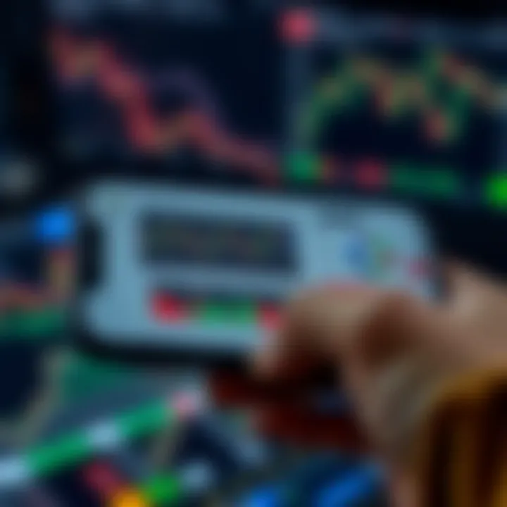 Mobile device displaying a secure trading application interface with charts and market data