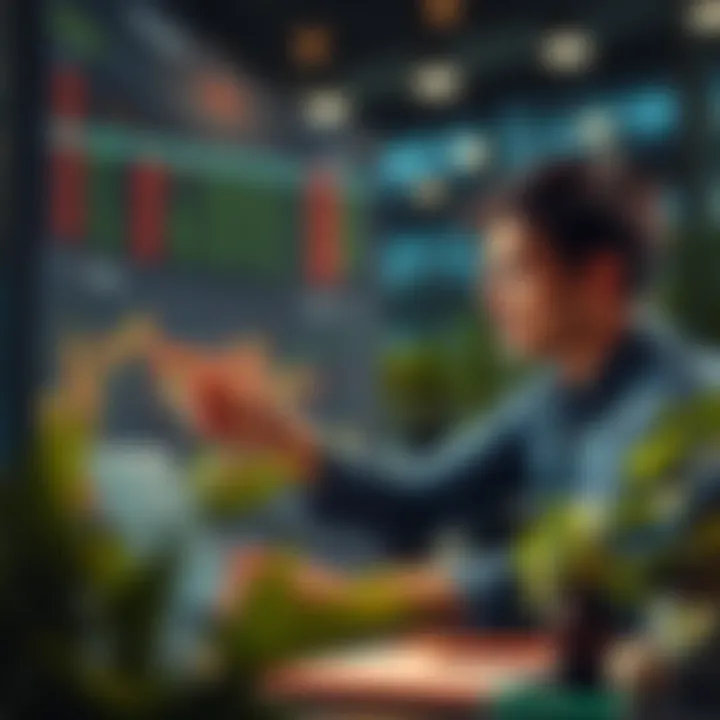 Graphic depicting a beginner investor analyzing charts and managing risk in trading