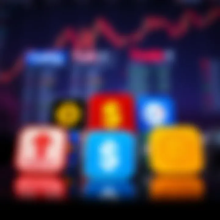 Illustration showing various trading app icons with low deposit symbols