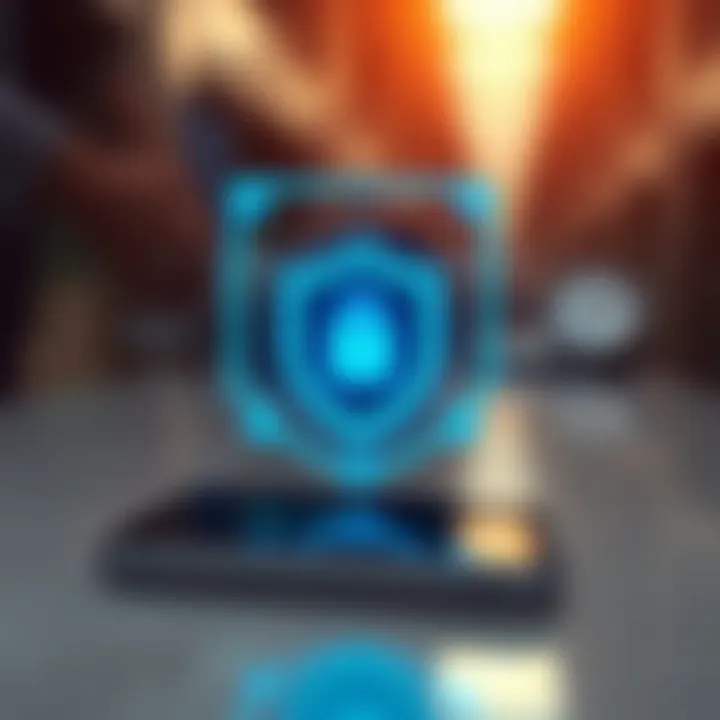 Secure digital shield symbol overlaid on smartphone representing trading app security and protection