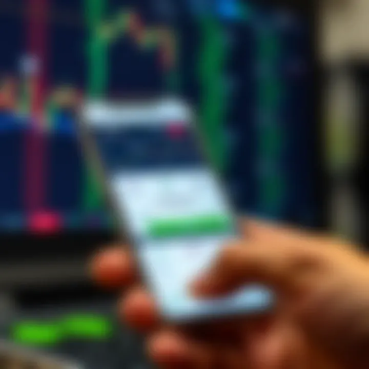 User-Friendly Mobile Trading App Interface in India Mobile phone displaying a user-friendly trading application interface with charts and market data