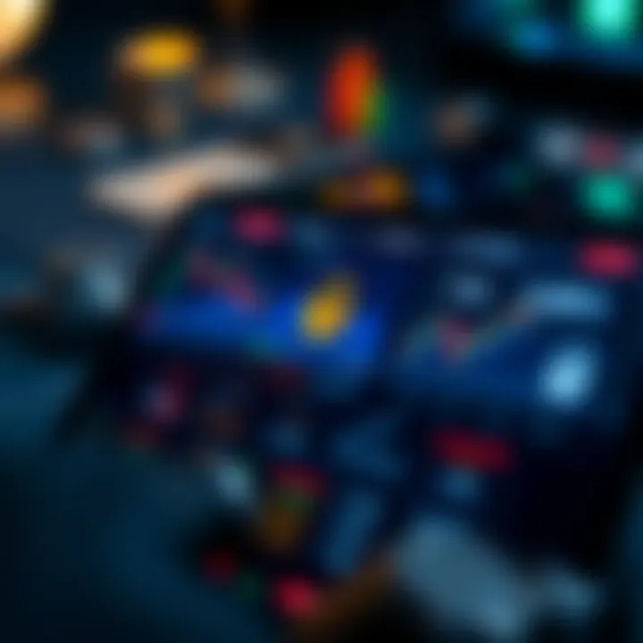 Interface displaying key features of a trading app with charts and security icons