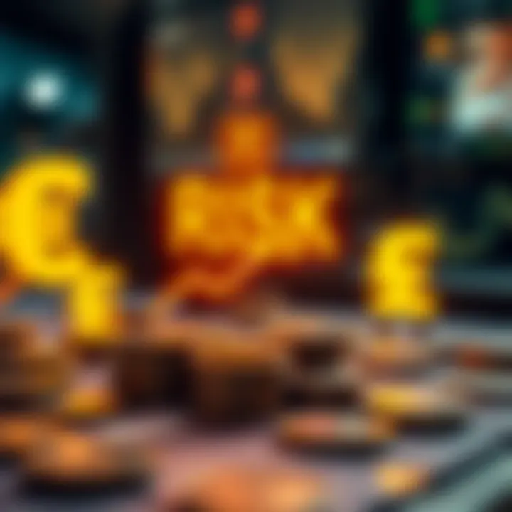 Conceptual illustration of risk management and investment decisions with digital financial icons and Indian currency symbols