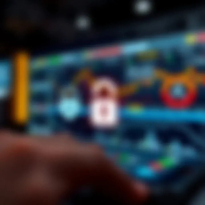 Secure digital interface illustrating encryption and regulatory compliance symbols