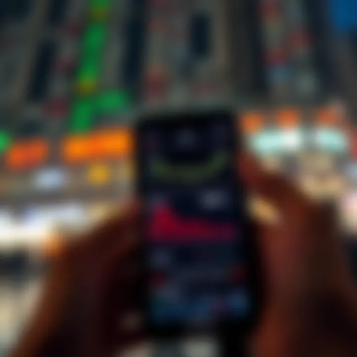 Mobile device displaying a zero brokerage trading app interface with stock charts and portfolio details