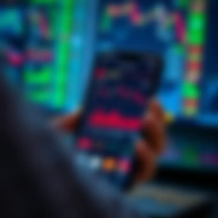 Smartphone displaying various stock market charts and indicators in an app interface