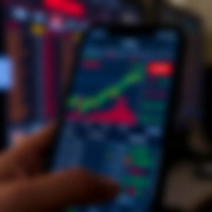 User interface showing detailed stock charts and trading options on a mobile device
