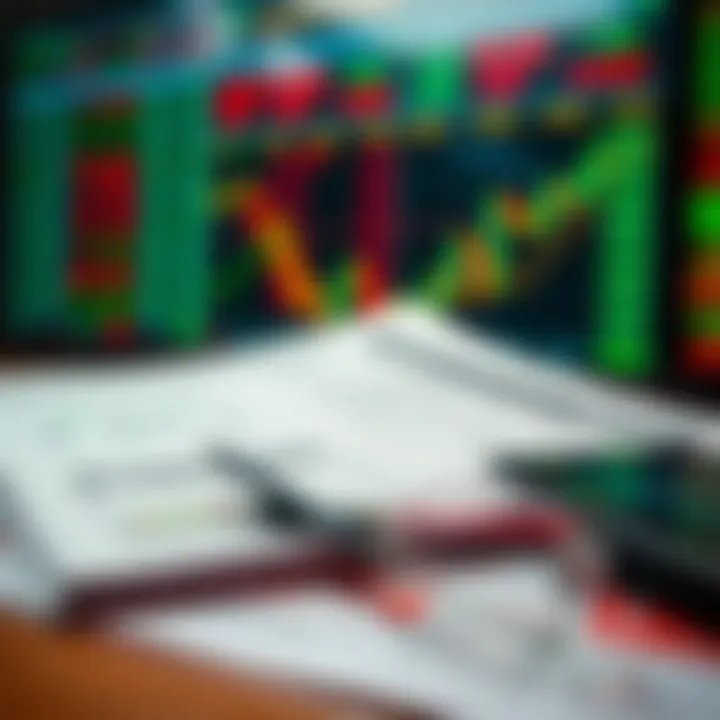 Illustration of regulatory documents and stock charts representing trading rules and risk management