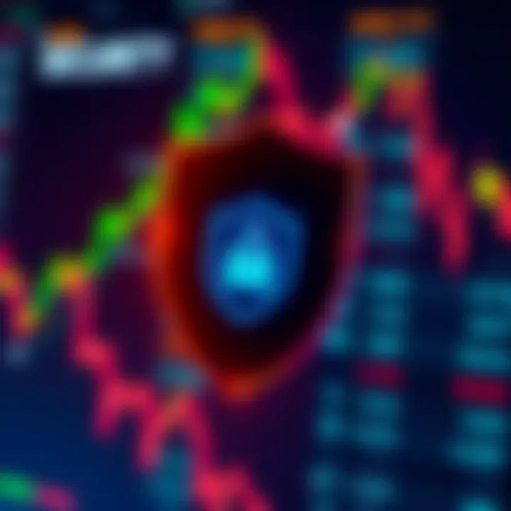 Secure digital shield icon overlaid on financial data representing protection in forex trading