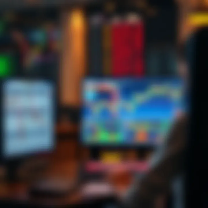 Illustration of a trader analyzing forex charts on multiple screens emphasizing skill development and market participation