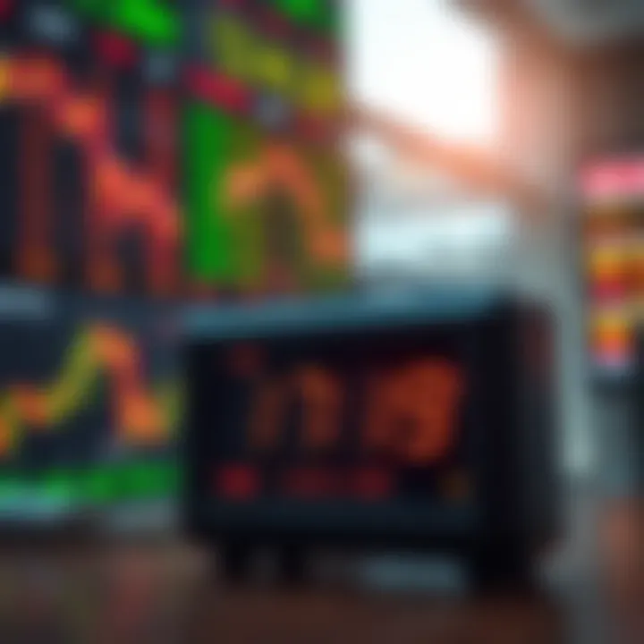 Digital clock showing trading session time with stock exchange background