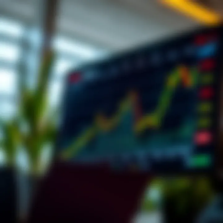 Stock market trading screen displaying fluctuating stock prices and intraday graphs