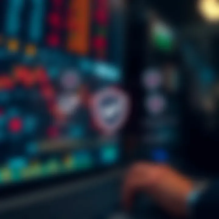 Graphic depicting a secure digital environment with shield icons and checkmarks representing safe and compliant binary trading practices