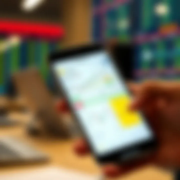 Mobile phone displaying a trading app interface with charts and brokerage fee comparison