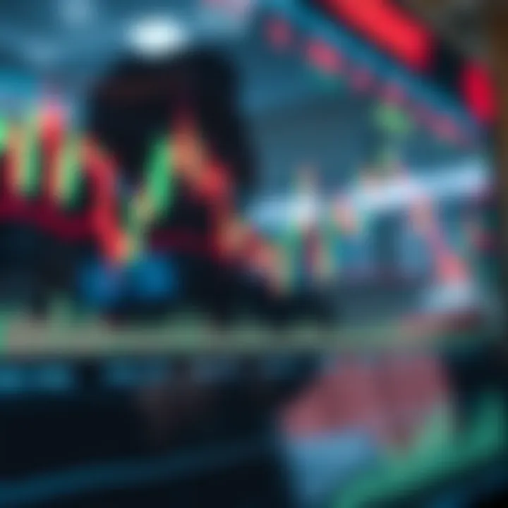 Stock market chart displaying intraday price movements with candlestick patterns and volume indicators