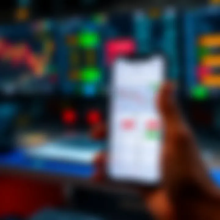 Real-Time Market Interface on Trading App Smartphone displaying a trading app interface with real-time market charts and quick transaction options