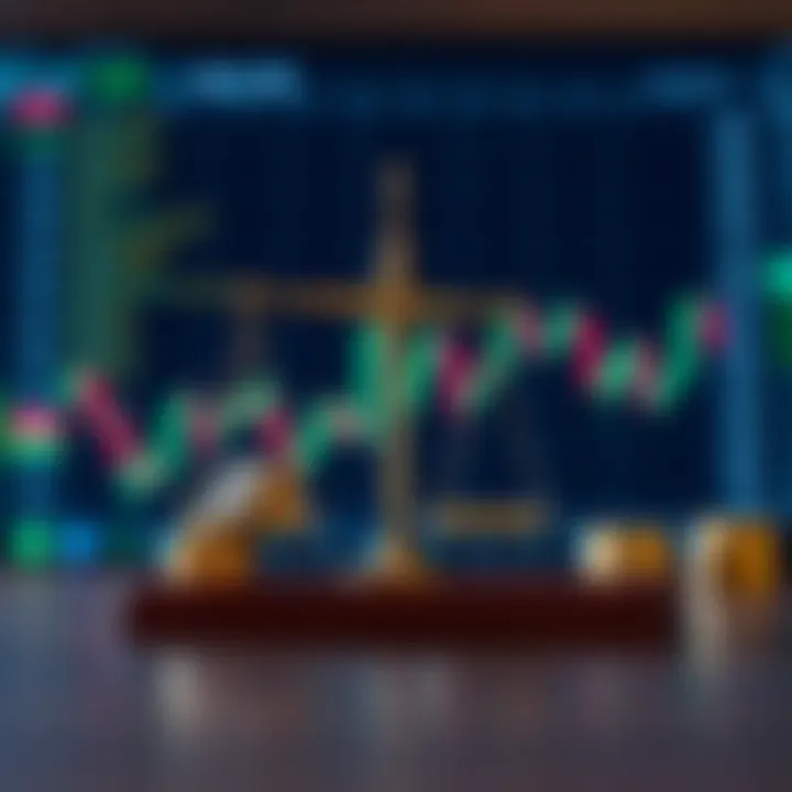 Risk management concept illustration with balance scale and financial symbols