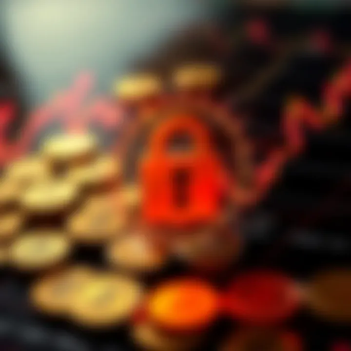 Secure digital lock icon overlaid on currency symbols representing safety in forex trading apps