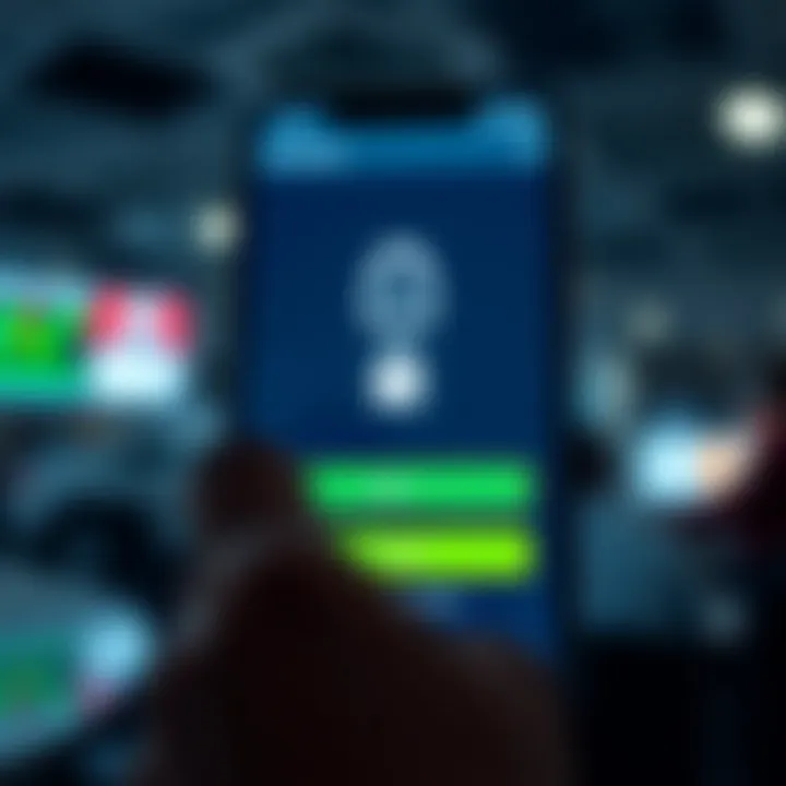 Secure login screen showing authentication for a mobile trading platform with security icons and encrypted connection indicators