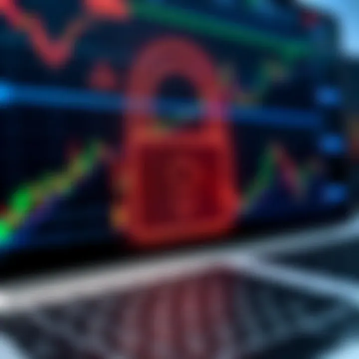Secure digital padlock overlay on a trading platform screen symbolizing data protection