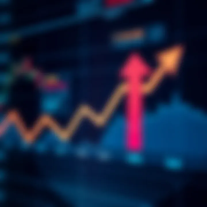 Graphical illustration of stock market trends with upward and downward arrows representing trading activity