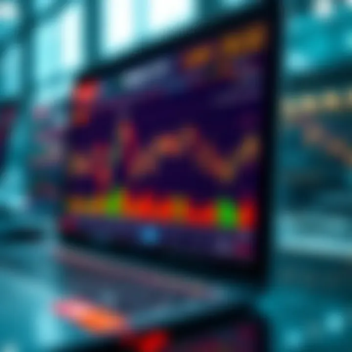 Graphical representation of stock market trends and investment simulation on a digital platform
