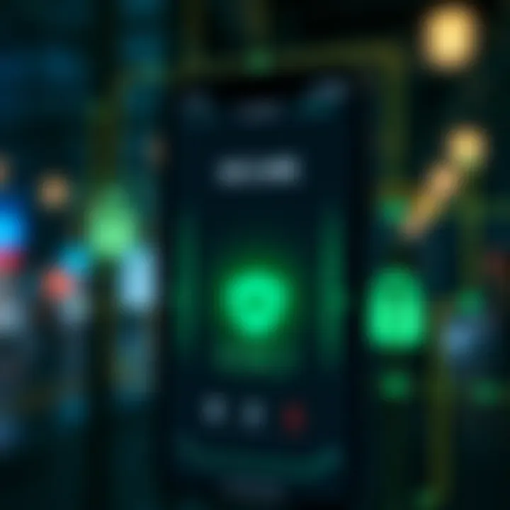 Secure mobile trading app login with biometric authentication and encryption symbols