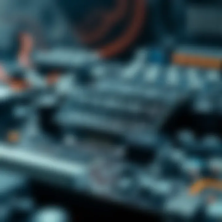 Visual representation of computer hardware components processing binary code