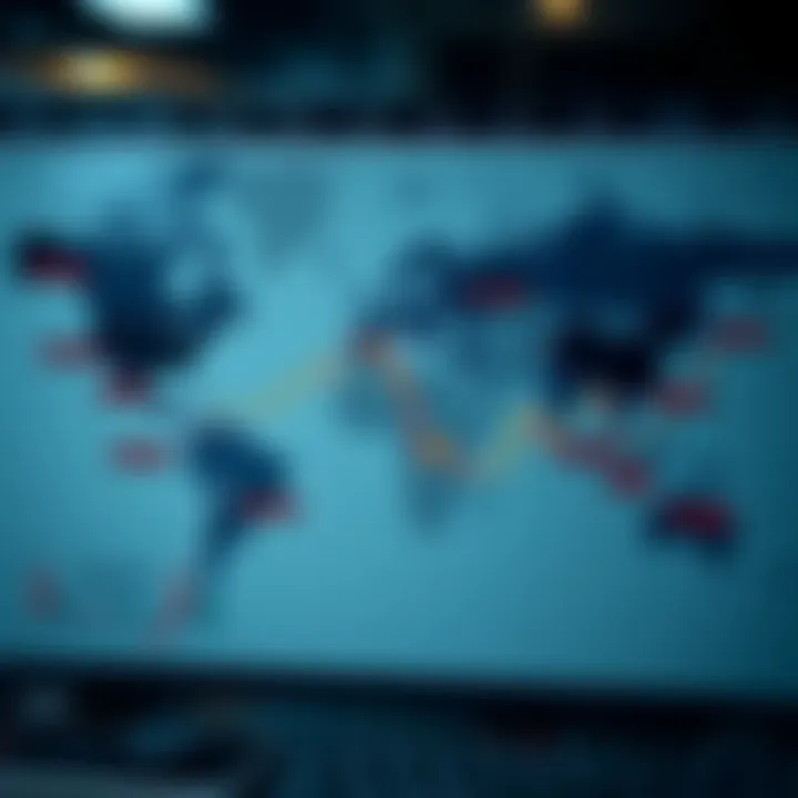 World map showing major forex trading centers with corresponding time zones
