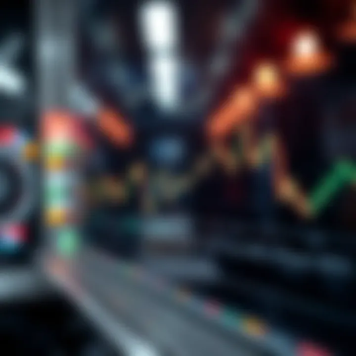 Line chart displaying upward and downward stock price trends with marked pattern formations