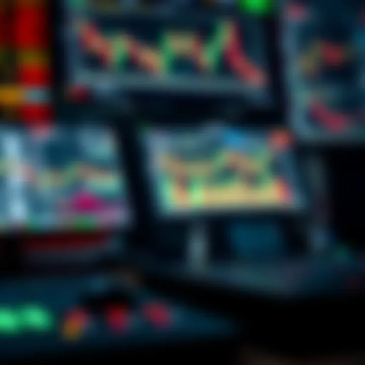 Set of tools including charts, indicators, and risk management icons used by forex traders