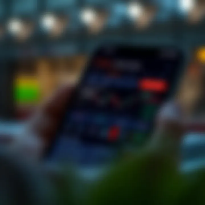 Mobile phone screen displaying investment app interface with stock charts and portfolio overview