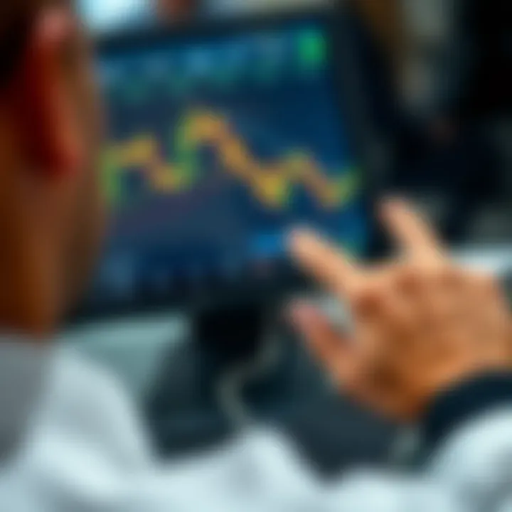 User interacting with a mock trading app interface featuring forex currency charts