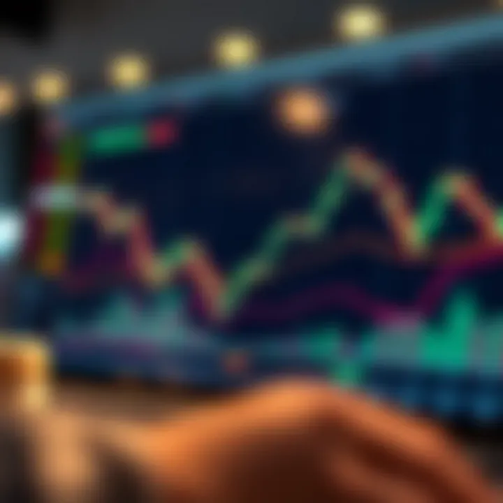 Graph showing simulated stock market trends on a digital trading platform