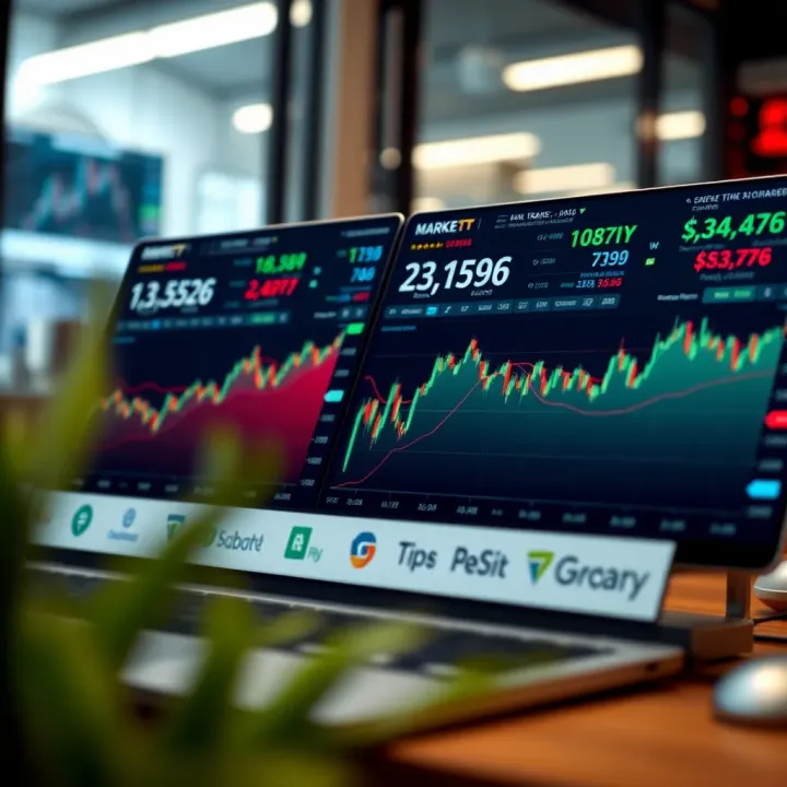 Interface showcasing multiple trading app dashboards with charts and market data